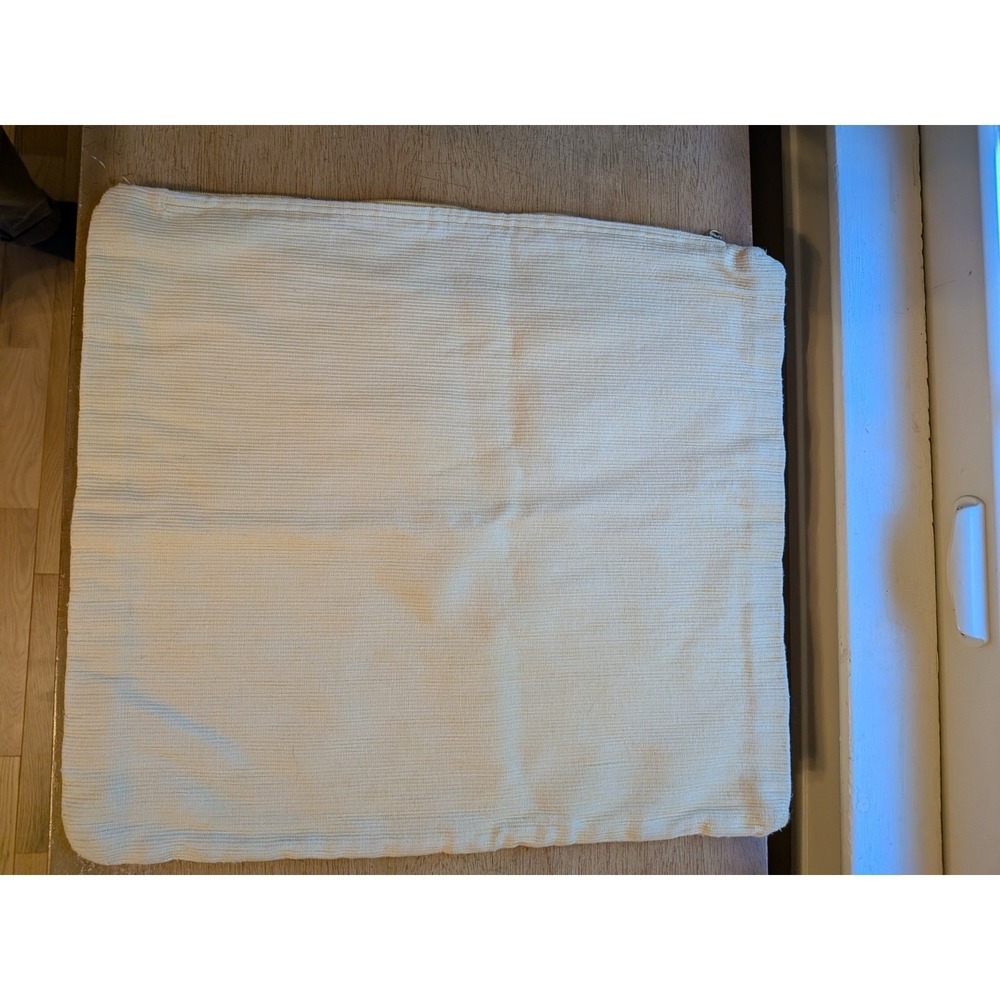 Crate & Barrel Ribbed Cotton Throw Pillow Cover Pale Yellow Cream Square 18x18 - Picture 6 of 7